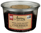 AURORA front packaging showing 10 ounce apple juice infused cherries and convenient size