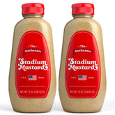 The Authentic Stadium Mustard front bottle showing classic label and sporty appeal