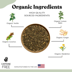 Autoimmuni-Tea loose-leaf scoop with herbs showing natural ingredients and aroma