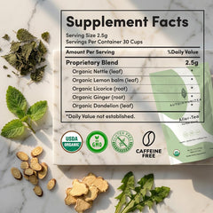Autoimmuni-Tea single tea sachet close-up highlighting plastic-free packet and convenience