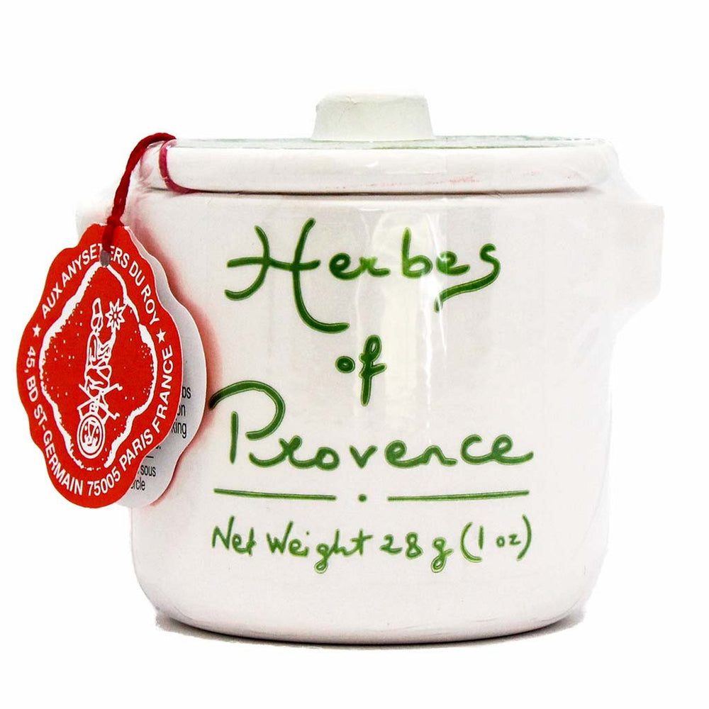 Aux Anysetiers du Roy ceramic crock front view showing label and elegant presentation benefits gift-ready storage