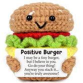 AVBODA front view of crocheted burger showing whole design and charm