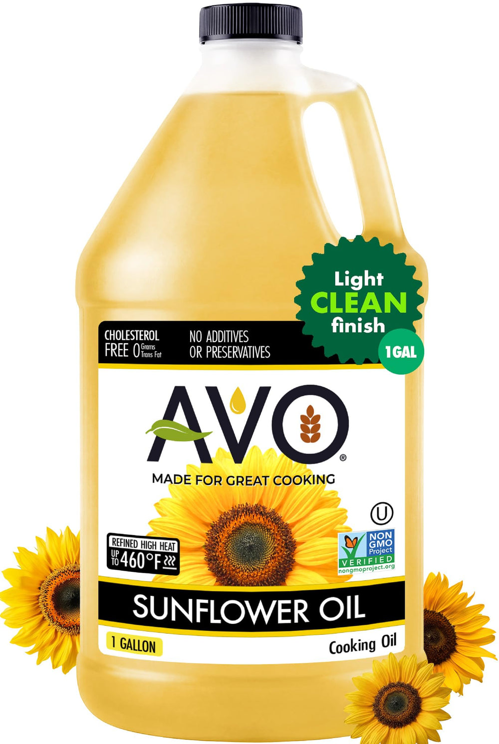 AVO 1 gallon jug front view showing packaging and brand for easy identification and storage