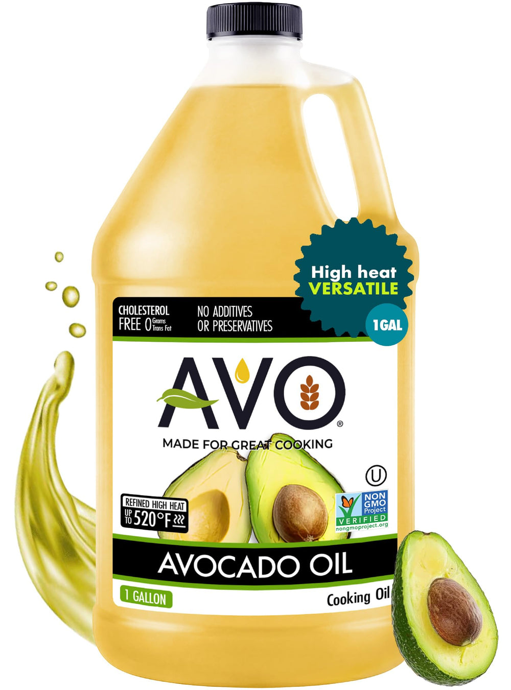 AVO 1 gallon jug front label showing brand and volume for pantry convenience