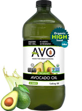 AVO front packaging showing 64 fl oz bottle and organic seal for trustworthy cooking
