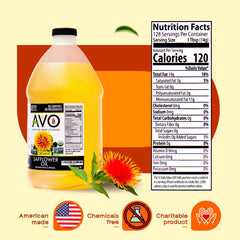 AVO pouring safflower oil close-up illustrating smooth neutral texture