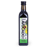 Avohass front bottle shows organic extra virgin avocado oil and label for clear identification and freshness