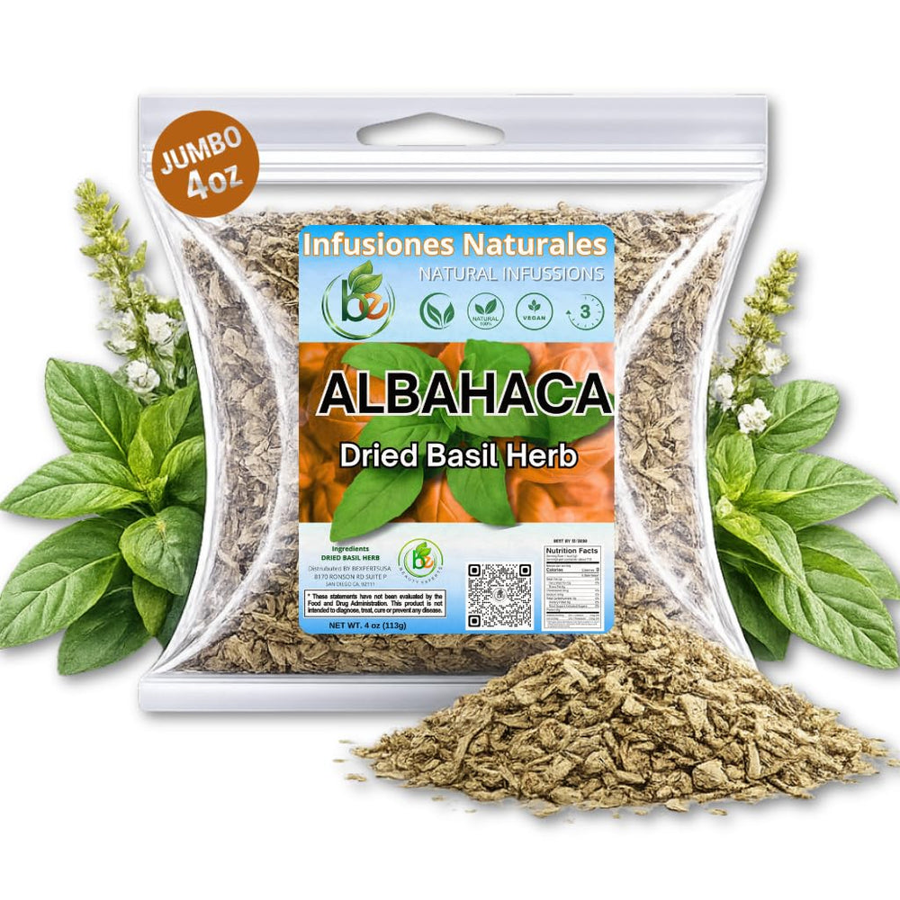 B-Experts front packaging of dried basil leaves showing brand and 4 oz size, retains aroma