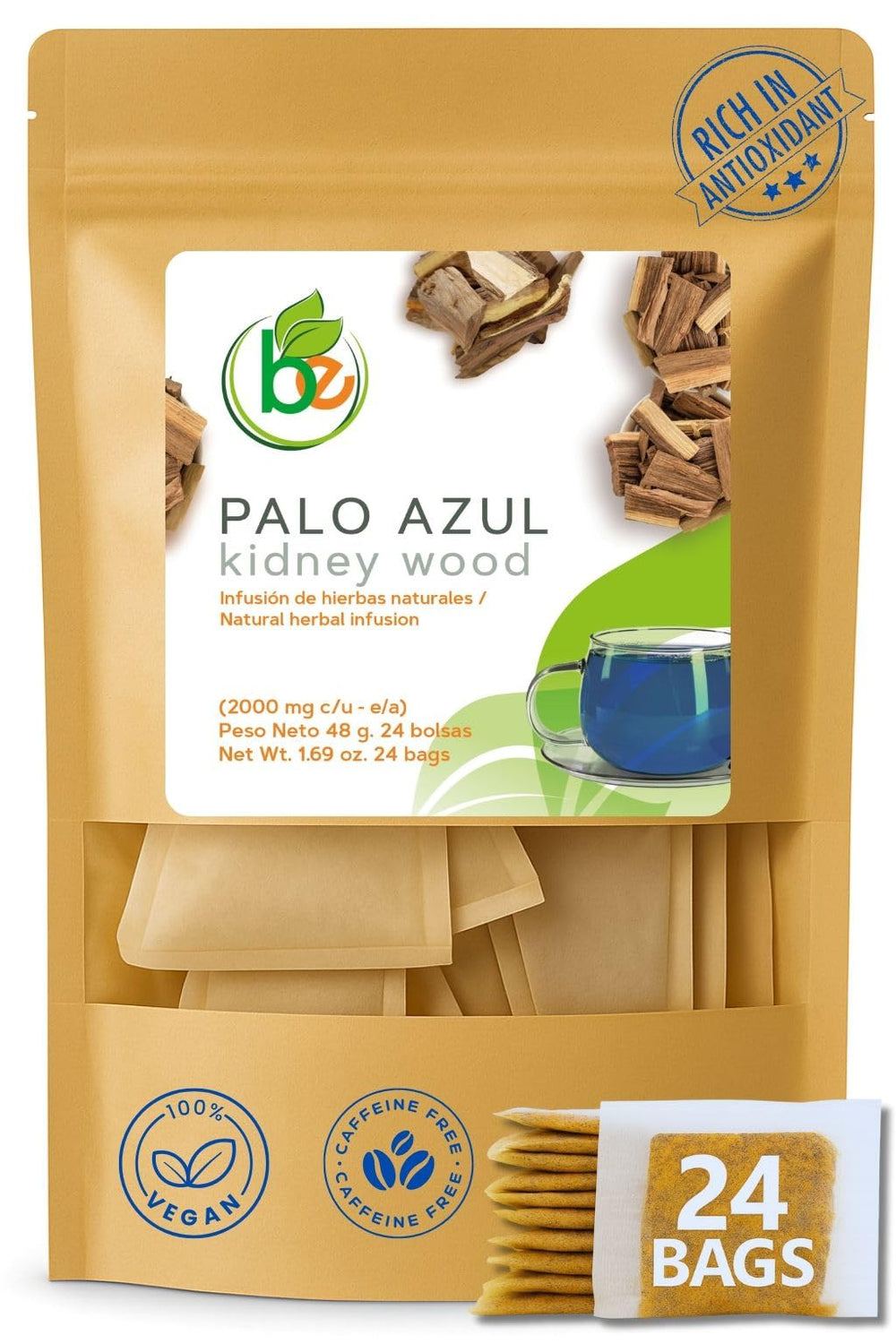 B-Experts front box showing Palo Azul tea and natural benefits