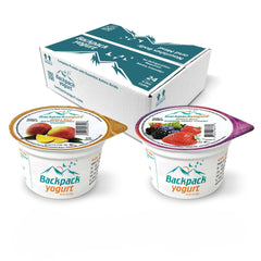 Backpack Yogurt front packaging showing mango and berry variety, convenient grab-and-go snack