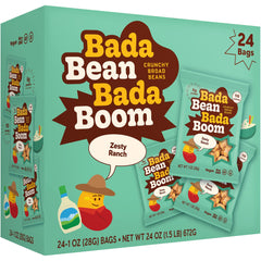 Enlightened open bag revealing roasted fava beans for crunchy, high-protein snacking