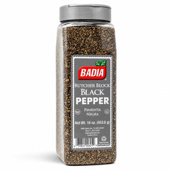 Badia front packaging showcasing 16 oz coarse black pepper and brand trust