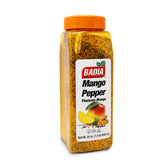 Badia front label of mango pepper seasoning highlighting flavor and size