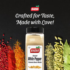 Badia white pepper close-up texture highlighting fine grind for even seasoning and smooth blends