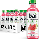 Bai bottle front packaging showing watermelon flavor and low calories benefit