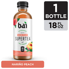 Bai label close-up highlighting Narino Peach antioxidants and natural caffeine