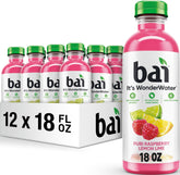 Bai bottle front packaging displaying raspberry lemon lime flavor and benefits