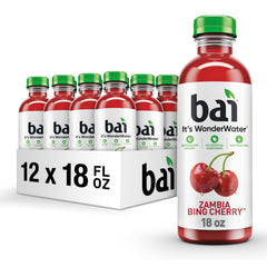 Bai Zambia Bing Cherry front packaging showing vibrant bottle and branding benefit: recognizable hydration