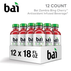 Bai Zambia Bing Cherry close label detail highlighting nutrition facts and ingredient benefits