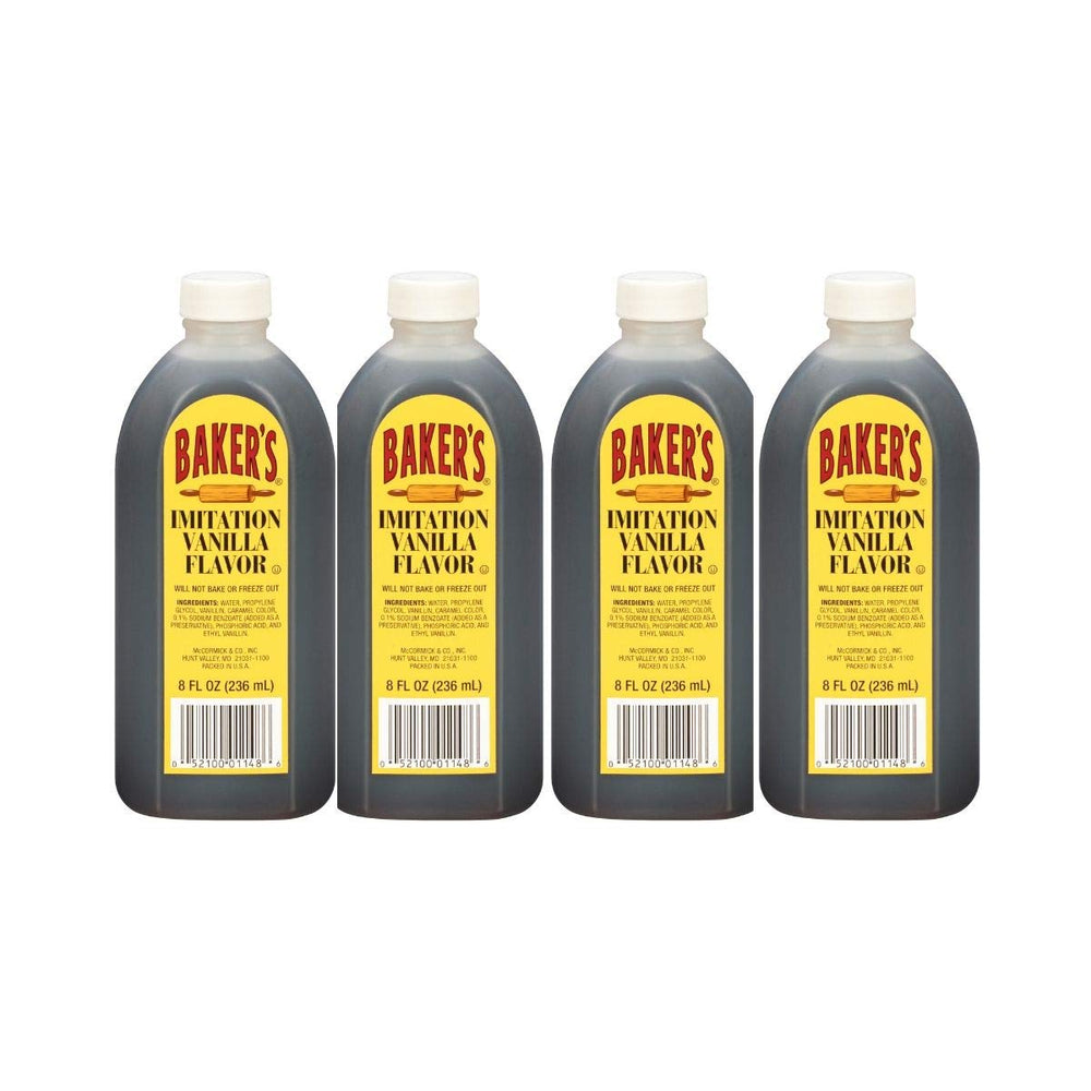 Baker's imitation vanilla front packaging showing clear label and dependable flavor
