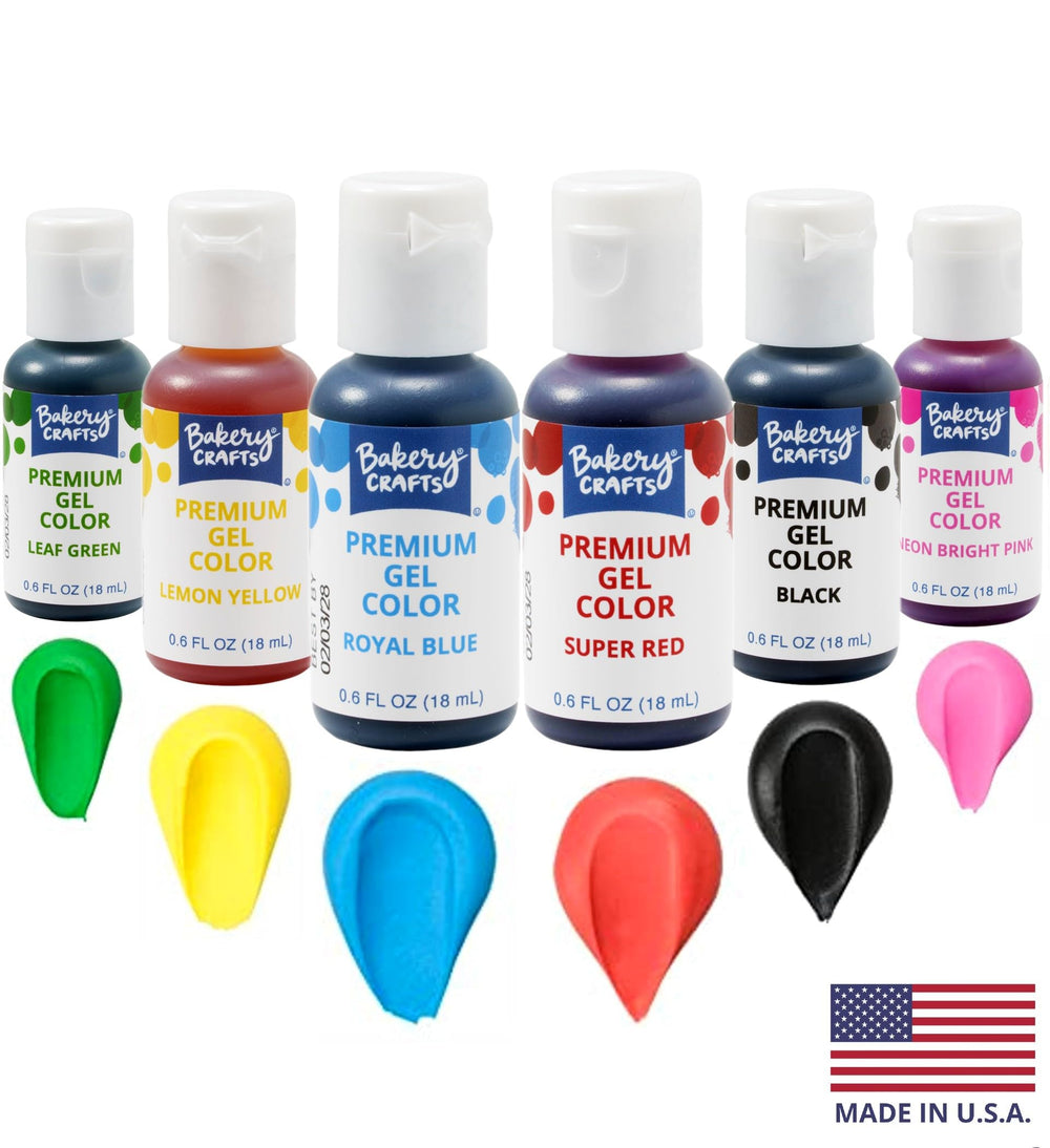 Bakery Crafts front packaging showing vibrant six-color gel assortment for bold decorators