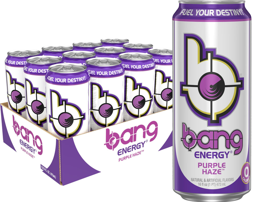 Bang Purple Haze 16 oz can front view showing vibrant packaging and convenient size