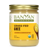 Banyan Botanicals front label showing organic grass-fed ghee benefits