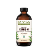 Banyan Botanicals bottle front view showing organic sesame oil benefits