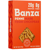 Banza penne front packaging showing branding and benefits