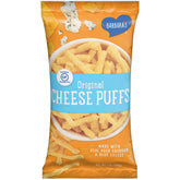 Barbara's Bakery front packaging of 7 oz cheese puffs showing brand and bag benefit