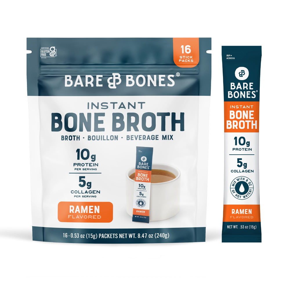 Bare Bones front packaging showing 16-pack, convenient servings