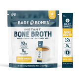 Bare Bones front packaging showing 16 lemon ginger stick packs and benefits