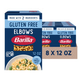 Barilla front packaging showing elbows and gluten-free claim, clear pantry choice