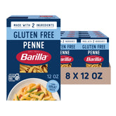 Barilla front packaging showing gluten free penne and 12oz box benefit pantry-ready