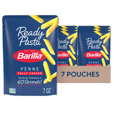 Barilla front packaging of Ready Pasta penne showing brand and convenience