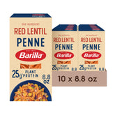 Barilla red lentil penne front packaging showing product and benefits