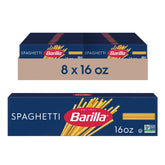 Barilla front box showing spaghetti and brand for pantry reliability