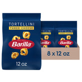 Barilla package front view showing brand and three-cheese tortellini benefit convenience