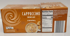 Barissimo close-up pod beside caramel cappuccino cup highlighting ready-to-brew convenience