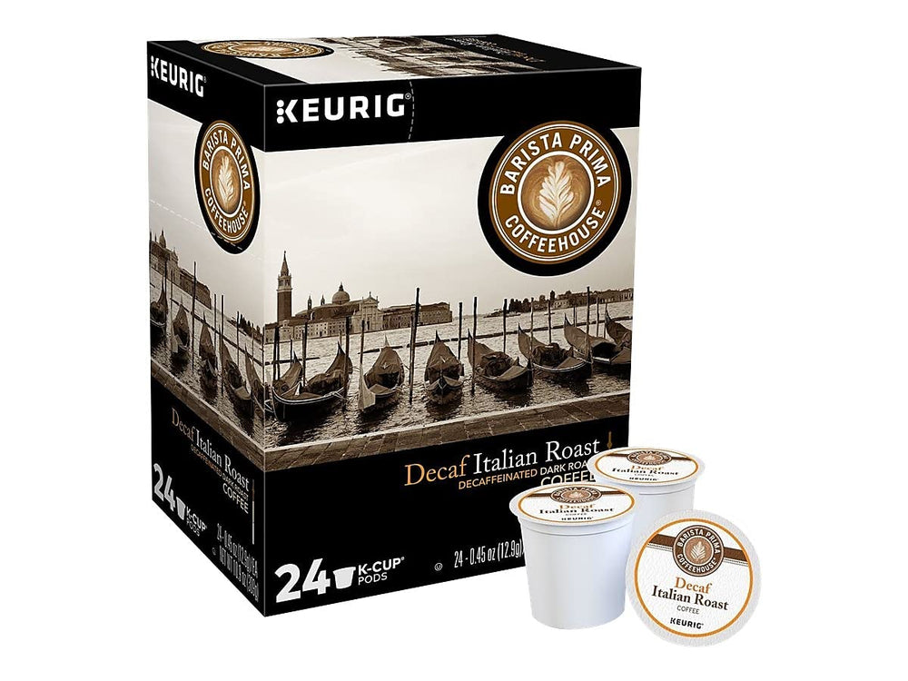 Barista Prima front packaging showing 24-count box and dark roast label for convenience