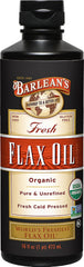 Barlean's front bottle showing organic label and bottle design for clear product identification