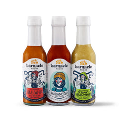 Barnacle Foods front packaging 3-pack showing all bottles and branding benefits