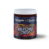 Barnacle Foods jar front label showing kelp chili crisp and medium spice, enticing flavor