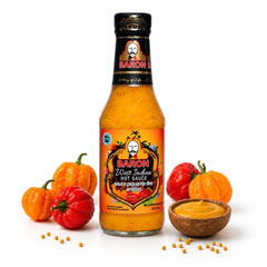 Baron front label showing product name and 14 oz size, highlighting authentic Caribbean flavor