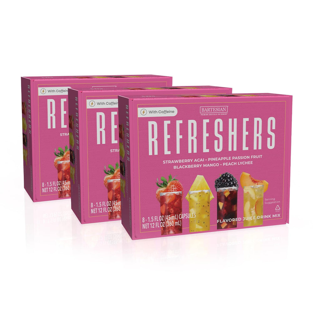 Bartesian front packaging of 24-pack refreshers showing variety and convenience