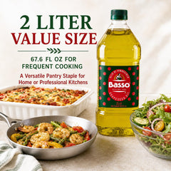 Basso bottle beside fruit and measuring cup showing size and value benefit