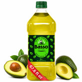 Basso 1904 front bottle view showing clear refined avocado oil for reliable cooking