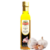 Basso garlic oil front bottle showing label and pour spout for easy seasoning