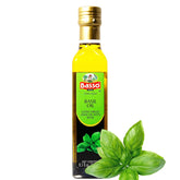 Basso front bottle showing basil oil and clear labeling for quick identification and appeal