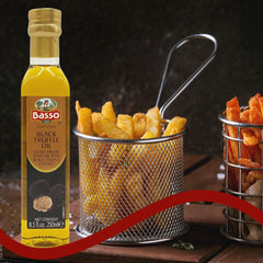 Basso truffle oil pouring close-up showing silky texture and rich aroma
